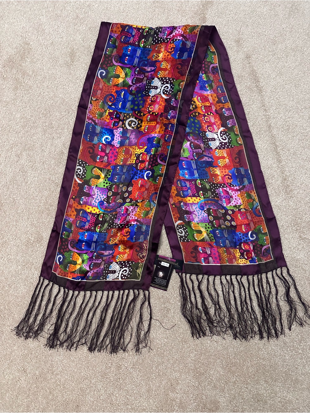 NWT Laurel Burch "Dotted Leopards" Silk Scarf LBS145 Cats Discontinued